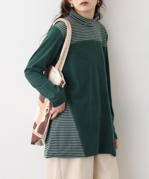 BRODIAEA(ブローディア)の「BRODIAEA ピーチ起毛×ボーダープルオーバー(Tシャツ/カットソー・レディース・ブラック/グリーン/ネイビー/ブラウン・40)」の12枚目の写真