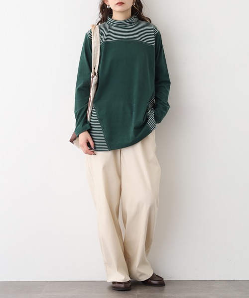 BRODIAEA(ブローディア)の「BRODIAEA ピーチ起毛×ボーダープルオーバー(Tシャツ/カットソー・レディース・ブラック/グリーン/ネイビー/ブラウン・40)」の14枚目の写真