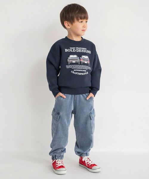 BRANSHES(ブランシェス)の「【あったか/デニム】裏起毛やわらかカーゴパンツ(カーゴパンツ・キッズ・ブルー/グレー・100/110/130/120/140/150/90/80)」の4枚目の写真