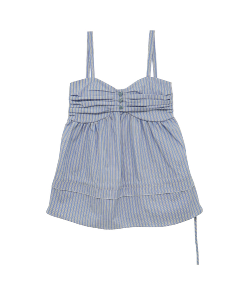 HETIT(ヘティ)の「シャーリングフレアストライプトップス(ブルー)(Tシャツ/カットソー・レディース・ブルー・SMALL/MEDIUM)」の2枚目の写真