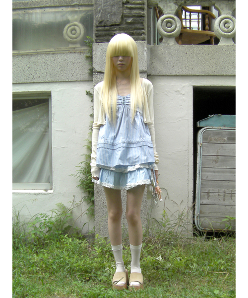 HETIT(ヘティ)の「シャーリングフレアストライプトップス(ブルー)(Tシャツ/カットソー・レディース・ブルー・SMALL/MEDIUM)」の3枚目の写真