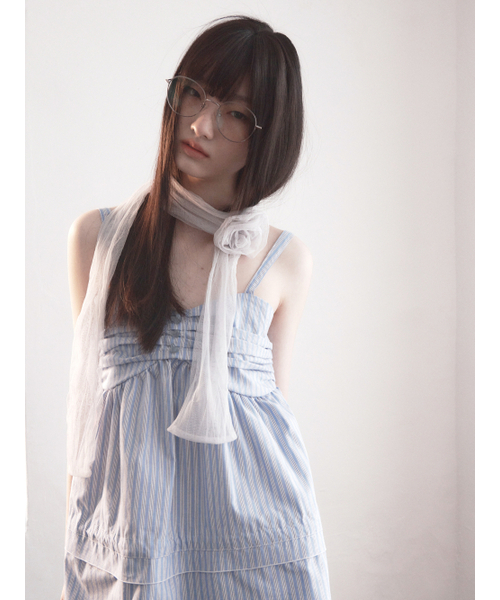 HETIT(ヘティ)の「シャーリングフレアストライプトップス(ブルー)(Tシャツ/カットソー・レディース・ブルー・SMALL/MEDIUM)」の4枚目の写真