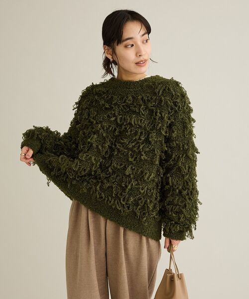 CRAFT STANDARD BOUTIQUE(クラフトスタンダードブティック)の「ループ編みニットプルオーバー<ホームケア可能>(ニット/セーター・レディース・グレー/グリーン・FREE)」の8枚目の写真