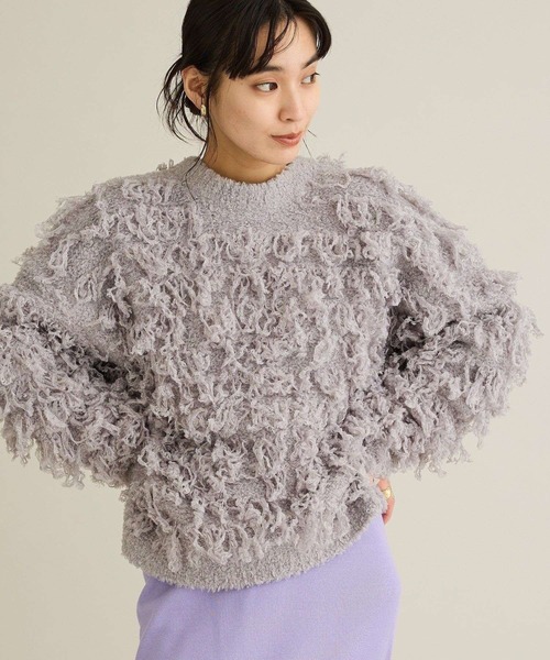 CRAFT STANDARD BOUTIQUE(クラフトスタンダードブティック)の「ループ編みニットプルオーバー<ホームケア可能>(ニット/セーター・レディース・グレー/グリーン・FREE)」の1枚目の写真