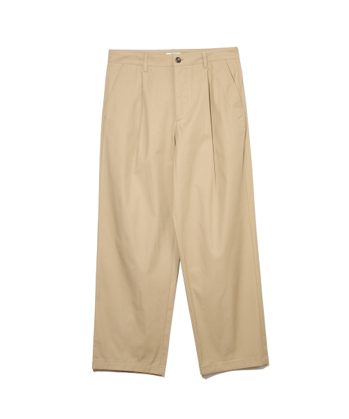 Cotton straight one-tuck pants, semi-wide fit, beige