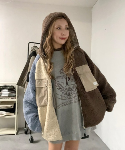 merrylatte(メリーラテ)の「ソフトボアジップパーカー【Primaras】(ブルゾン・レディース・マルチ/ブラウン/ホワイト・M/L/XL)」の3枚目の写真