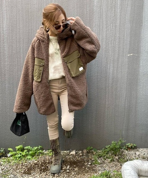 merrylatte(メリーラテ)の「ソフトボアジップパーカー【Primaras】(ブルゾン・レディース・マルチ/ブラウン/ホワイト・M/L/XL)」の4枚目の写真