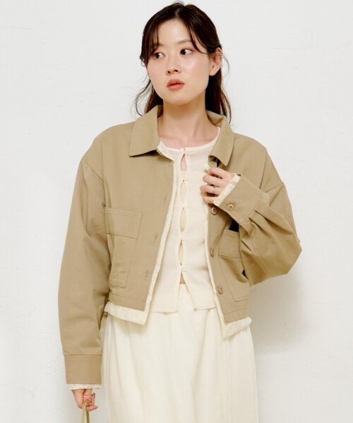 Kastane（カスタネ）の「【SETUP対応】レイヤードショートシャツジャケット（その他アウター・レディース・ベージュ系その他/ネイビー/ダークブルー/ベージュ・FREE）」の3枚目の写真