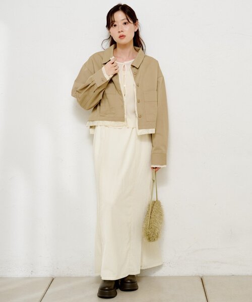 Kastane（カスタネ）の「【SETUP対応】レイヤードショートシャツジャケット（その他アウター・レディース・ベージュ系その他/ネイビー/ダークブルー/ベージュ・FREE）」の5枚目の写真