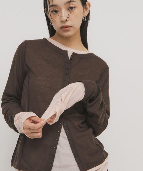 KBF（ケイビーエフ）の「バイカラーレイヤードカットソー（Tシャツ/カットソー・レディース・グレー/チャコールグレー/ブラウン・ONE）」の20枚目の写真