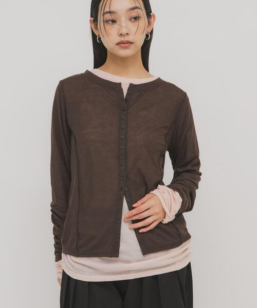 KBF（ケイビーエフ）の「バイカラーレイヤードカットソー（Tシャツ/カットソー・レディース・グレー/チャコールグレー/ブラウン・ONE）」の22枚目の写真