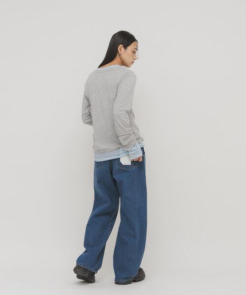 KBF（ケイビーエフ）の「バイカラーレイヤードカットソー（Tシャツ/カットソー・レディース・グレー/チャコールグレー/ブラウン・ONE）」の19枚目の写真