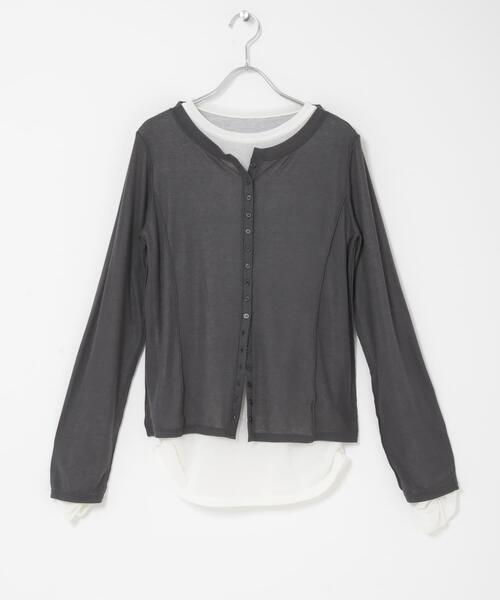 KBF（ケイビーエフ）の「バイカラーレイヤードカットソー（Tシャツ/カットソー・レディース・グレー/チャコールグレー/ブラウン・ONE）」の5枚目の写真