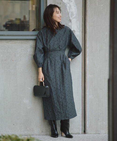 ジャガードウエストシェイプワンピース 36 DOTジャガード ウエストシェイプワンピース（ワンピース）｜VERMEIL