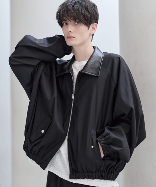 ETELIO（エテリオ）の「襟合皮切替ジップアップショートブルゾン（ブルゾン・メンズ・チャコール/ブラック/ワイン/グレー・S/M/L/XL）」の11枚目の写真