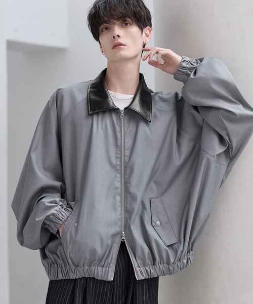 ETELIO（エテリオ）の「襟合皮切替ジップアップショートブルゾン（ブルゾン・メンズ・チャコール/ブラック/ワイン/グレー・S/M/L/XL）」の19枚目の写真