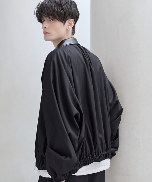 ETELIO（エテリオ）の「襟合皮切替ジップアップショートブルゾン（ブルゾン・メンズ・チャコール/ブラック/ワイン/グレー・S/M/L/XL）」の13枚目の写真