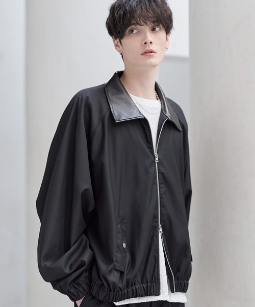 ETELIO（エテリオ）の「襟合皮切替ジップアップショートブルゾン（ブルゾン・メンズ・チャコール/ブラック/ワイン/グレー・S/M/L/XL）」の14枚目の写真