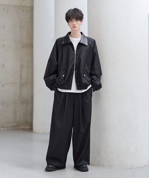 ETELIO（エテリオ）の「襟合皮切替ジップアップショートブルゾン（ブルゾン・メンズ・チャコール/ブラック/ワイン/グレー・S/M/L/XL）」の15枚目の写真