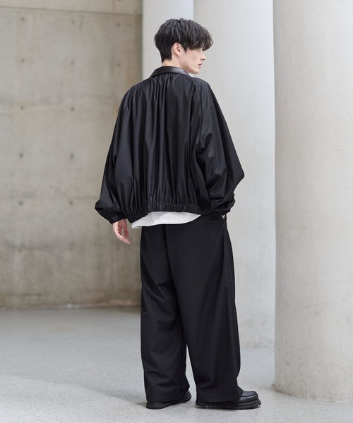 ETELIO（エテリオ）の「襟合皮切替ジップアップショートブルゾン（ブルゾン・メンズ・チャコール/ブラック/ワイン/グレー・S/M/L/XL）」の18枚目の写真