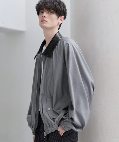 ETELIO（エテリオ）の「襟合皮切替ジップアップショートブルゾン（ブルゾン・メンズ・チャコール/ブラック/ワイン/グレー・S/M/L/XL）」の20枚目の写真