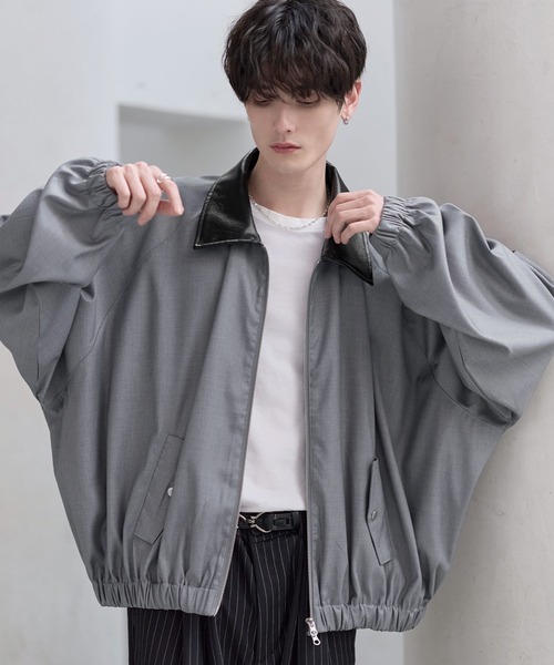 ETELIO（エテリオ）の「襟合皮切替ジップアップショートブルゾン（ブルゾン・メンズ・チャコール/ブラック/ワイン/グレー・S/M/L/XL）」の21枚目の写真