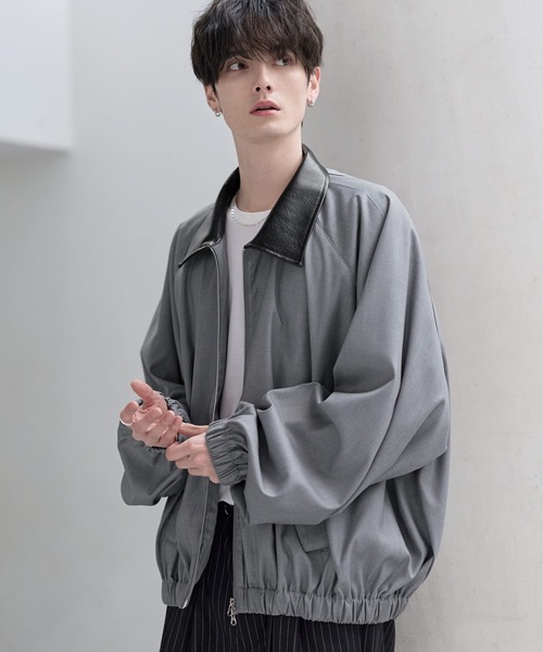 ETELIO（エテリオ）の「襟合皮切替ジップアップショートブルゾン（ブルゾン・メンズ・チャコール/ブラック/ワイン/グレー・S/M/L/XL）」の22枚目の写真