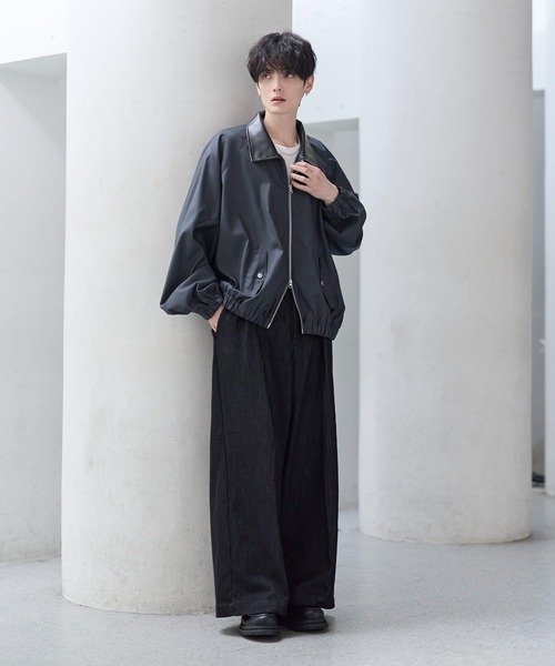 襟合皮切替ジップアップショートブルゾン（ブルゾン）｜ETELIO