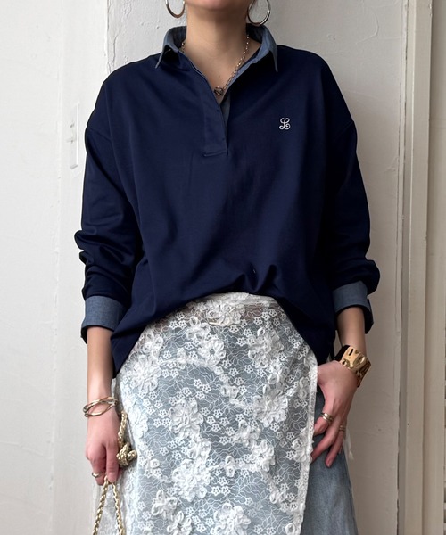 LBC（エルビーシー）の「ミニロゴ刺繍ラガープルオーバー（Tシャツ/カットソー・レディース・ネイビー/オフホワイト/ライトピンク・M）」の3枚目の写真