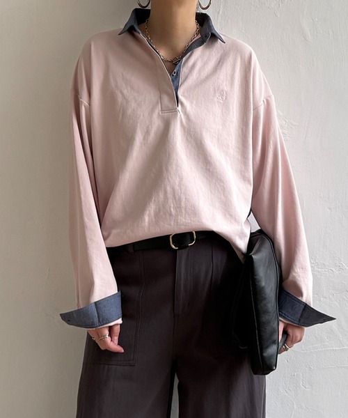 LBC（エルビーシー）の「ミニロゴ刺繍ラガープルオーバー（Tシャツ/カットソー・レディース・ネイビー/オフホワイト/ライトピンク・M）」の7枚目の写真