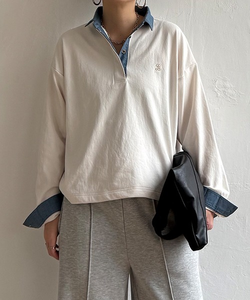 LBC（エルビーシー）の「ミニロゴ刺繍ラガープルオーバー（Tシャツ/カットソー・レディース・ネイビー/オフホワイト/ライトピンク・M）」の5枚目の写真