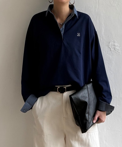 LBC（エルビーシー）の「ミニロゴ刺繍ラガープルオーバー（Tシャツ/カットソー・レディース・ネイビー/オフホワイト/ライトピンク・M）」の4枚目の写真