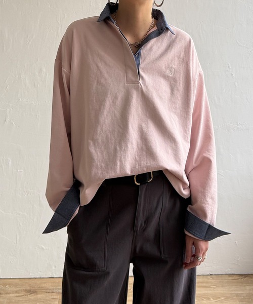 LBC（エルビーシー）の「ミニロゴ刺繍ラガープルオーバー（Tシャツ/カットソー・レディース・ネイビー/オフホワイト/ライトピンク・M）」の6枚目の写真