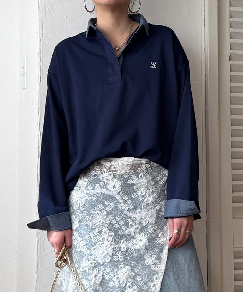 LBC（エルビーシー）の「ミニロゴ刺繍ラガープルオーバー（Tシャツ/カットソー・レディース・ネイビー/オフホワイト/ライトピンク・M）」の14枚目の写真