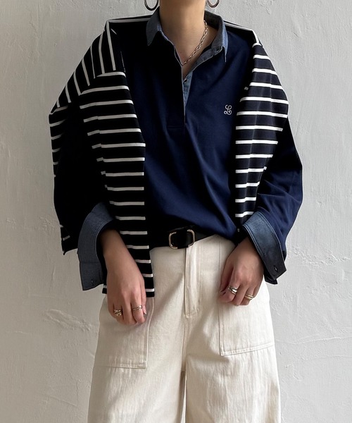 LBC（エルビーシー）の「ミニロゴ刺繍ラガープルオーバー（Tシャツ/カットソー・レディース・ネイビー/オフホワイト/ライトピンク・M）」の15枚目の写真