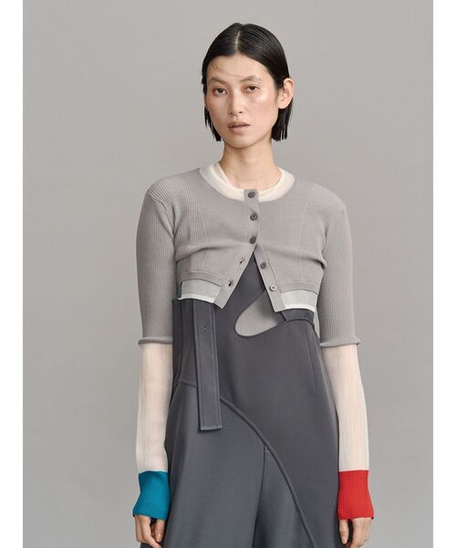 UN3D.（アンスリード）の「SHEER DOCKING SHORT KT CD / シアードッキングショートニットカーディガン（カーディガン/ボレロ・レディース・グレー/ブラック・38/36）」の20枚目の写真