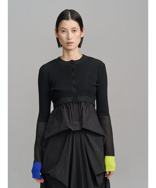 UN3D.（アンスリード）の「SHEER DOCKING SHORT KT CD / シアードッキングショートニットカーディガン（カーディガン/ボレロ・レディース・グレー/ブラック・38/36）」の8枚目の写真