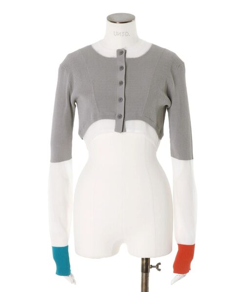 UN3D.（アンスリード）の「SHEER DOCKING SHORT KT CD / シアードッキングショートニットカーディガン（カーディガン/ボレロ・レディース・グレー/ブラック・38/36）」の14枚目の写真