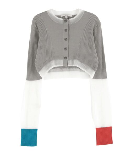 UN3D.（アンスリード）の「SHEER DOCKING SHORT KT CD / シアードッキングショートニットカーディガン（カーディガン/ボレロ・レディース・グレー/ブラック・38/36）」の3枚目の写真