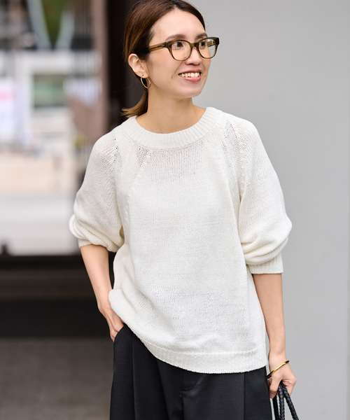 FRAMeWORK（フレームワーク）の「≪追加≫リネンコットンラグランニット（ニット/セーター・レディース・スミクロ/ベージュ/ホワイト・FREE）」の2枚目の写真