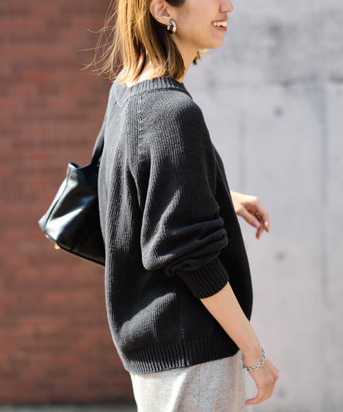 FRAMeWORK（フレームワーク）の「≪追加≫リネンコットンラグランニット（ニット/セーター・レディース・スミクロ/ベージュ/ホワイト・FREE）」の7枚目の写真