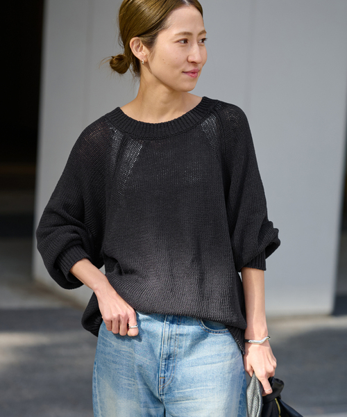 FRAMeWORK（フレームワーク）の「≪追加≫リネンコットンラグランニット（ニット/セーター・レディース・スミクロ/ベージュ/ホワイト・FREE）」の11枚目の写真