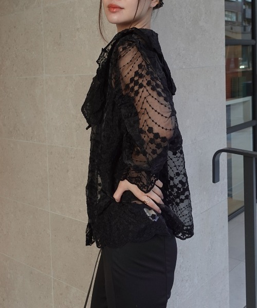 CORNERS(コーナーズ)の「ビッグカラーオーガンジーレースブラウス(シャツ/ブラウス・レディース・ベージュ系その他/ホワイト/ブラック・M)」の12枚目の写真