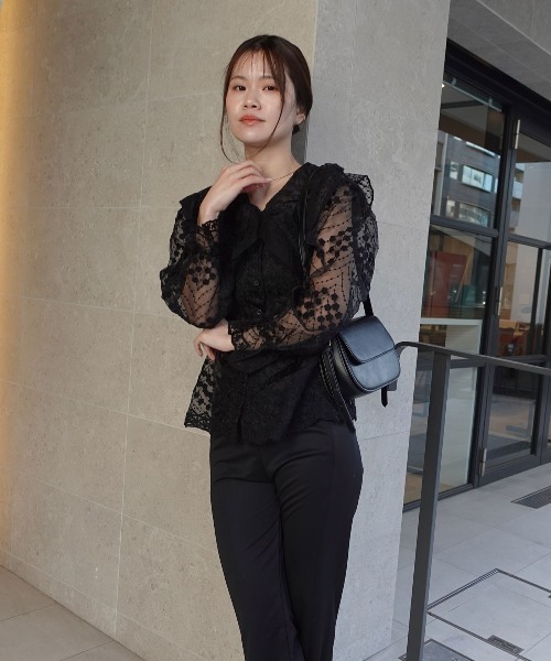 CORNERS(コーナーズ)の「ビッグカラーオーガンジーレースブラウス(シャツ/ブラウス・レディース・ベージュ系その他/ホワイト/ブラック・M)」の9枚目の写真