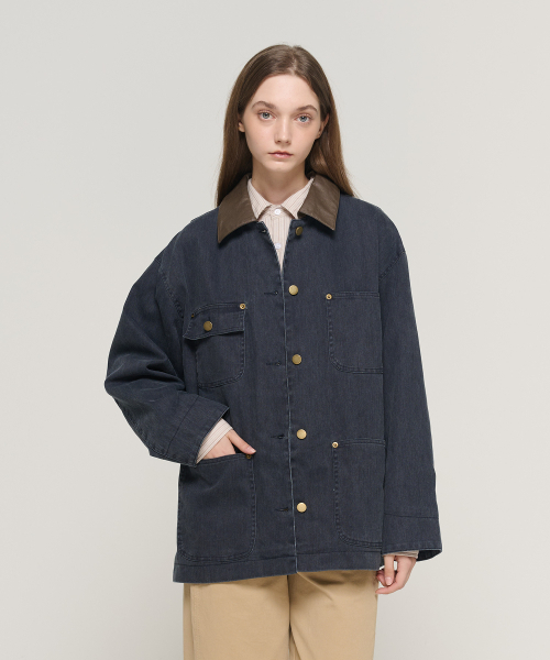 CARGOBROS FOR WOMAN(カーゴブロスフォーウィメン)の「配色カラー ポケット ワーク デニムジャケット (濃紺)(デニムジャケット・レディース・その他・FREE)」の1枚目の写真