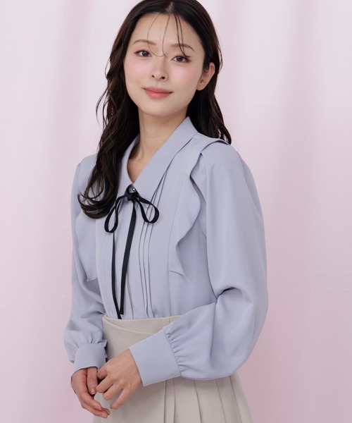 JILL by JILL STUART(ジルバイジルスチュアート)の「リボン付きピンタックブラウス(シャツ/ブラウス・レディース・ピンク/ホワイト系その他/ブルー・FREE)」の7枚目の写真