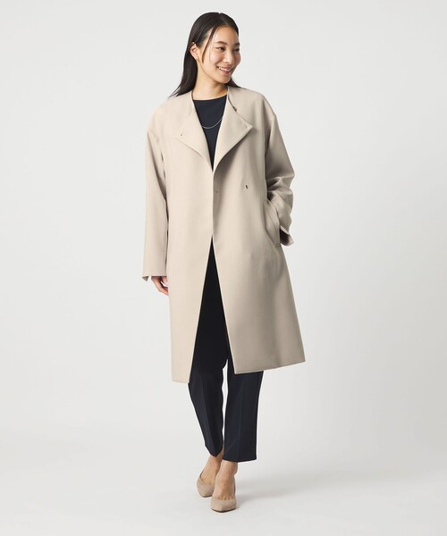 A DAY IN THE LIFE UNITED ARROWS(アデイインザライフユナイテッドアローズ)の「ダブルクロス ノーカラー ベルトコート<A DAY IN THE LIFE>(その他アウター・レディース・ブラック/ネイビー/ナチュラル・36/38)」の3枚目の写真