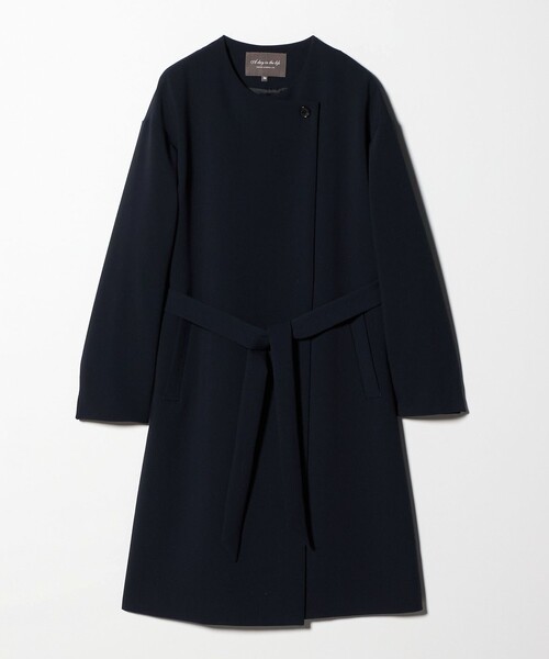 A DAY IN THE LIFE UNITED ARROWS(アデイインザライフユナイテッドアローズ)の「ダブルクロス ノーカラー ベルトコート<A DAY IN THE LIFE>(その他アウター・レディース・ブラック/ネイビー/ナチュラル・36/38)」の1枚目の写真