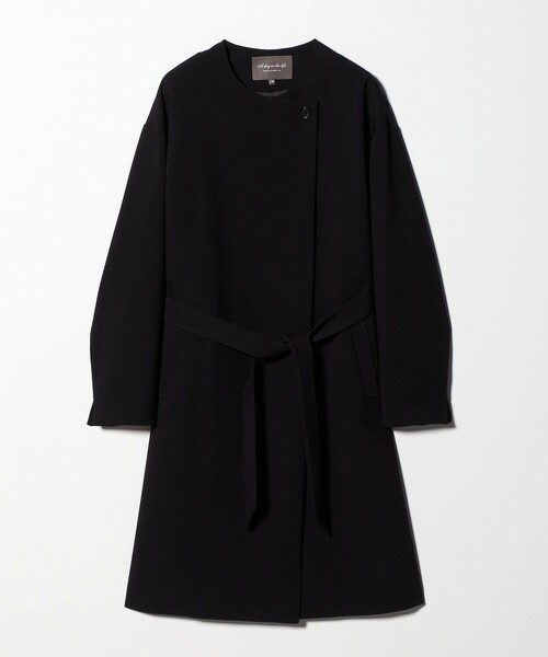 A DAY IN THE LIFE UNITED ARROWS(アデイインザライフユナイテッドアローズ)の「ダブルクロス ノーカラー ベルトコート<A DAY IN THE LIFE>(その他アウター・レディース・ブラック/ネイビー/ナチュラル・36/38)」の2枚目の写真