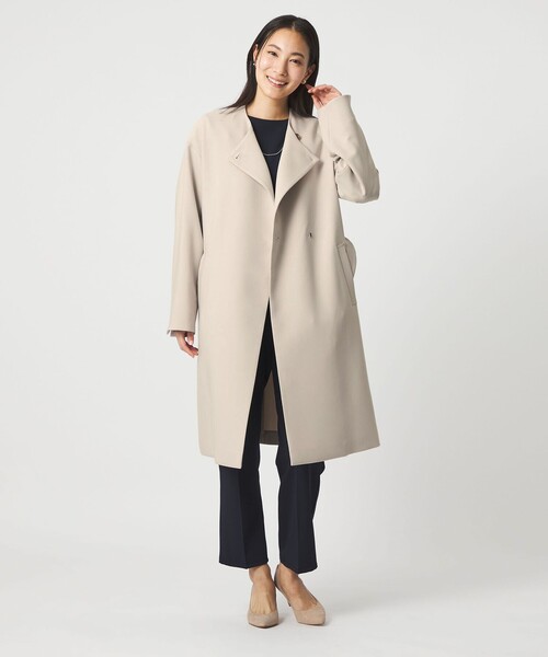 A DAY IN THE LIFE UNITED ARROWS(アデイインザライフユナイテッドアローズ)の「ダブルクロス ノーカラー ベルトコート<A DAY IN THE LIFE>(その他アウター・レディース・ブラック/ネイビー/ナチュラル・36/38)」の4枚目の写真